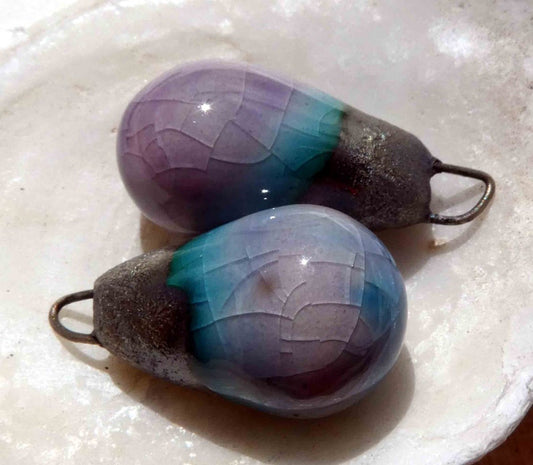 Ceramic Bronzy Drops Earring Charms - Amethyst Crackle