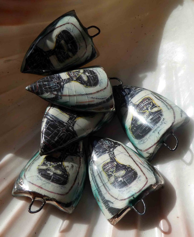 Ceramic Decal Basquiat Shield Earring Charms #7