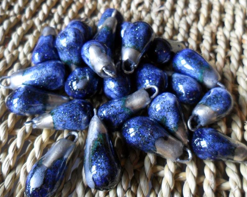 Ceramic Drops Earing Charms -Sapphire Shimmer