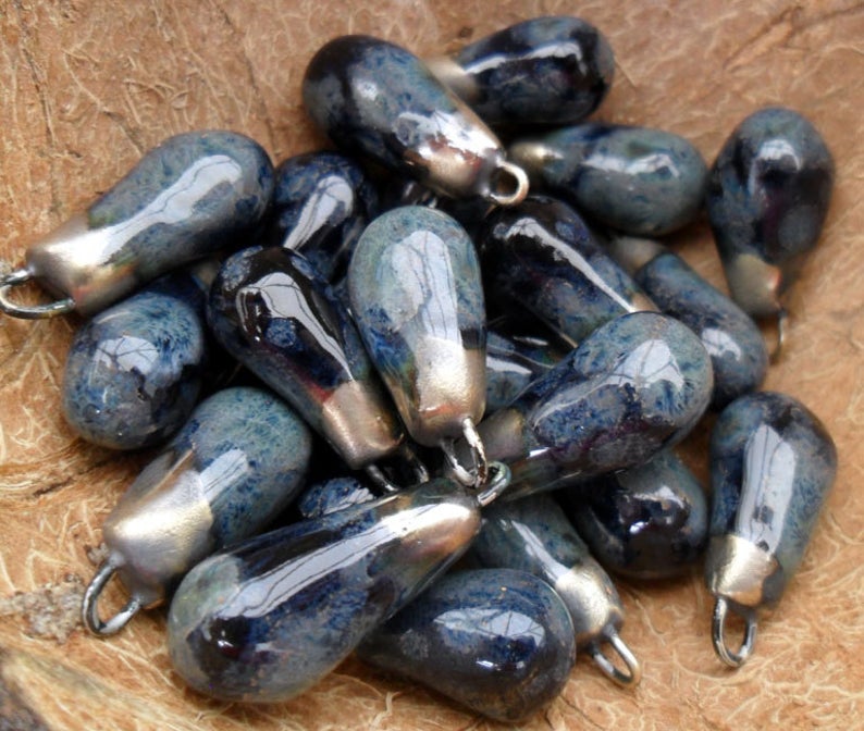 Ceramic Drops Earring Charms - Obsidian