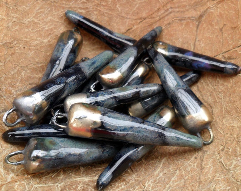 Ceramic Bronzy Spike Earring Charms - Obsidian