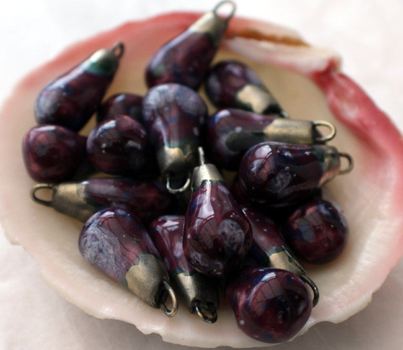 Ceramic Drops Earring Charms -Plum Jelly