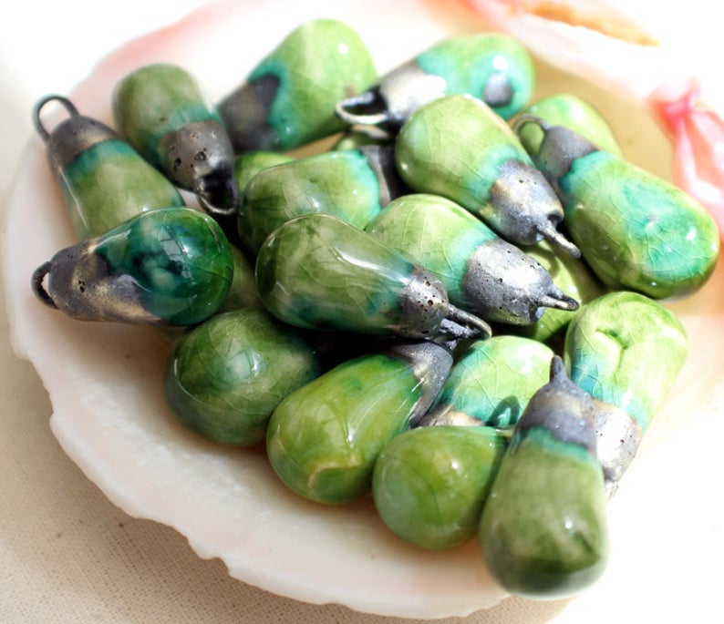 Ceramic Drops Earring Charms - Green Crackle