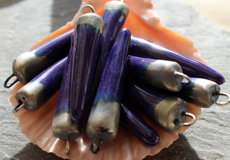 Ceramic Spikes Earring Charms -Dark Purple