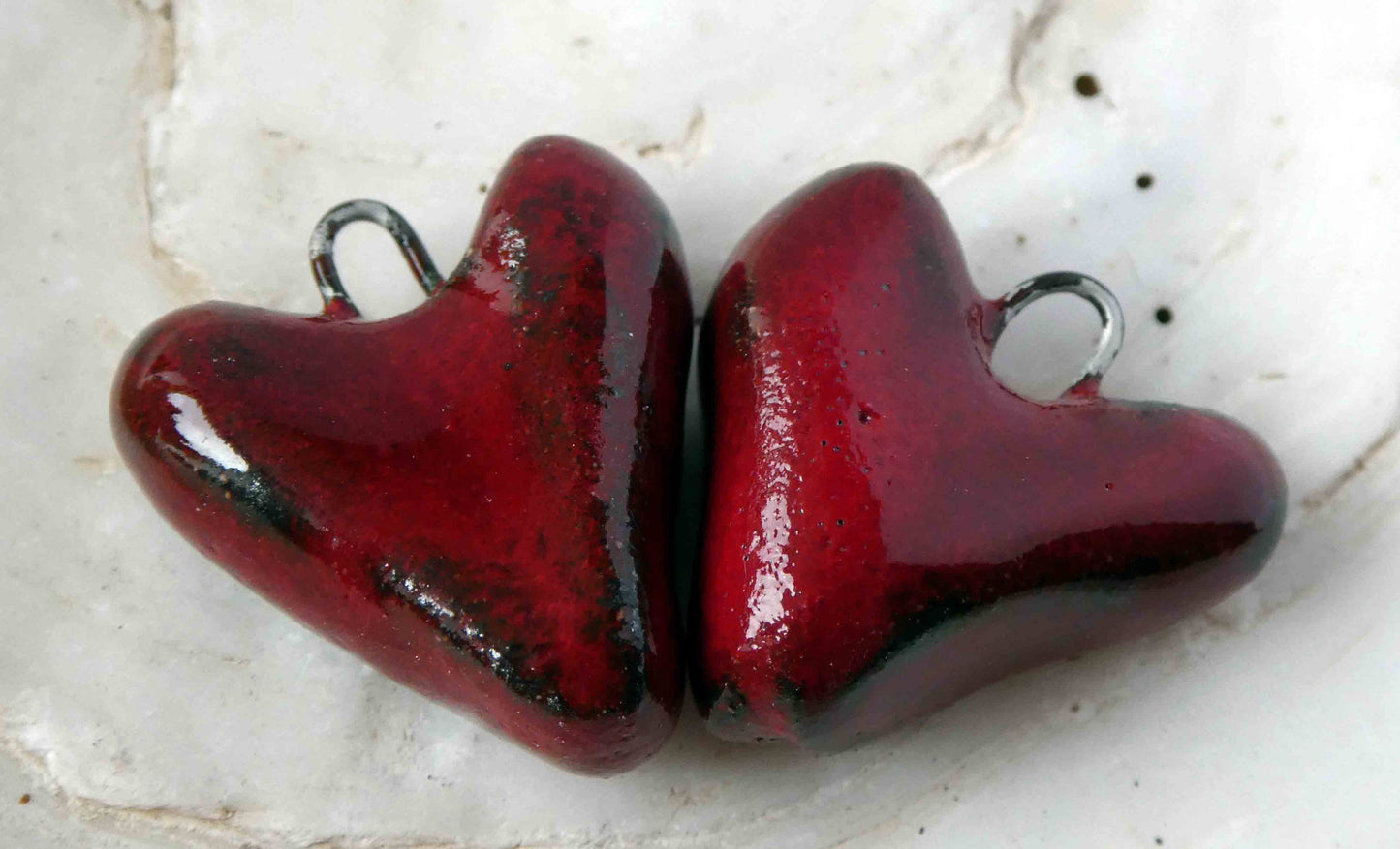 Ceramic Red Hearts Earring Charms