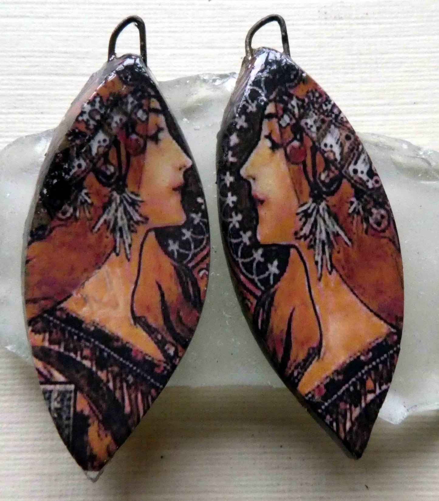 Ceramic Decal Earring Charms -Mucha Droppers #4
