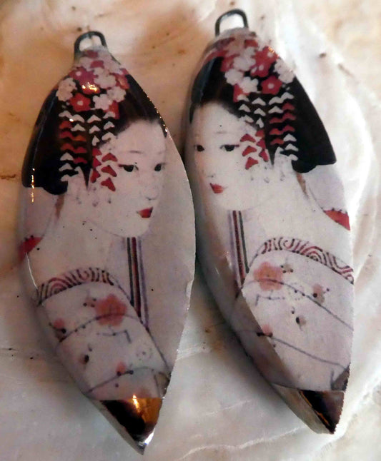 Ceramic Decal Earring Charms -Shimura Droppers#4