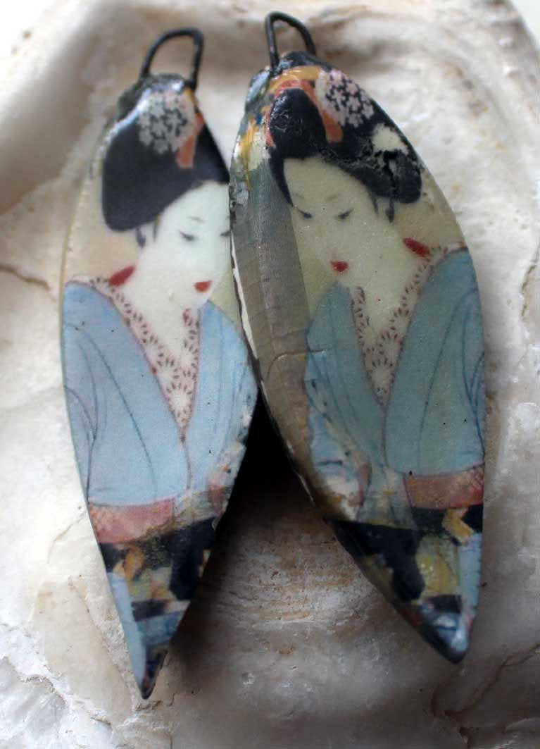 Ceramic Decal Shimura Earring Charms#3