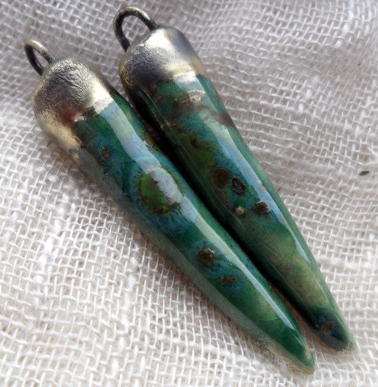 Ceramic Spikes Earring Charms -Mystic Jade