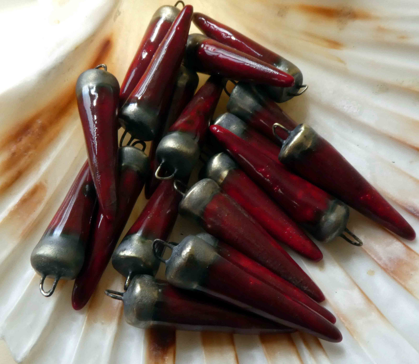 Ceramic Spikes Earring Charms - Deep Red