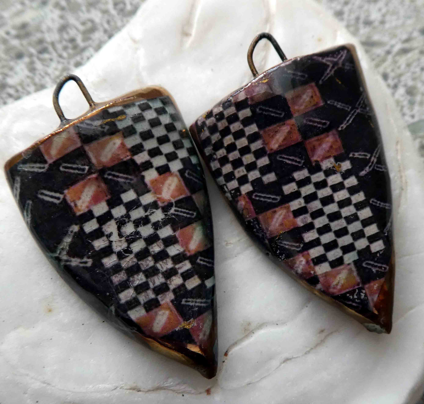 Ceramic Decal African Shield Earring Charms #1