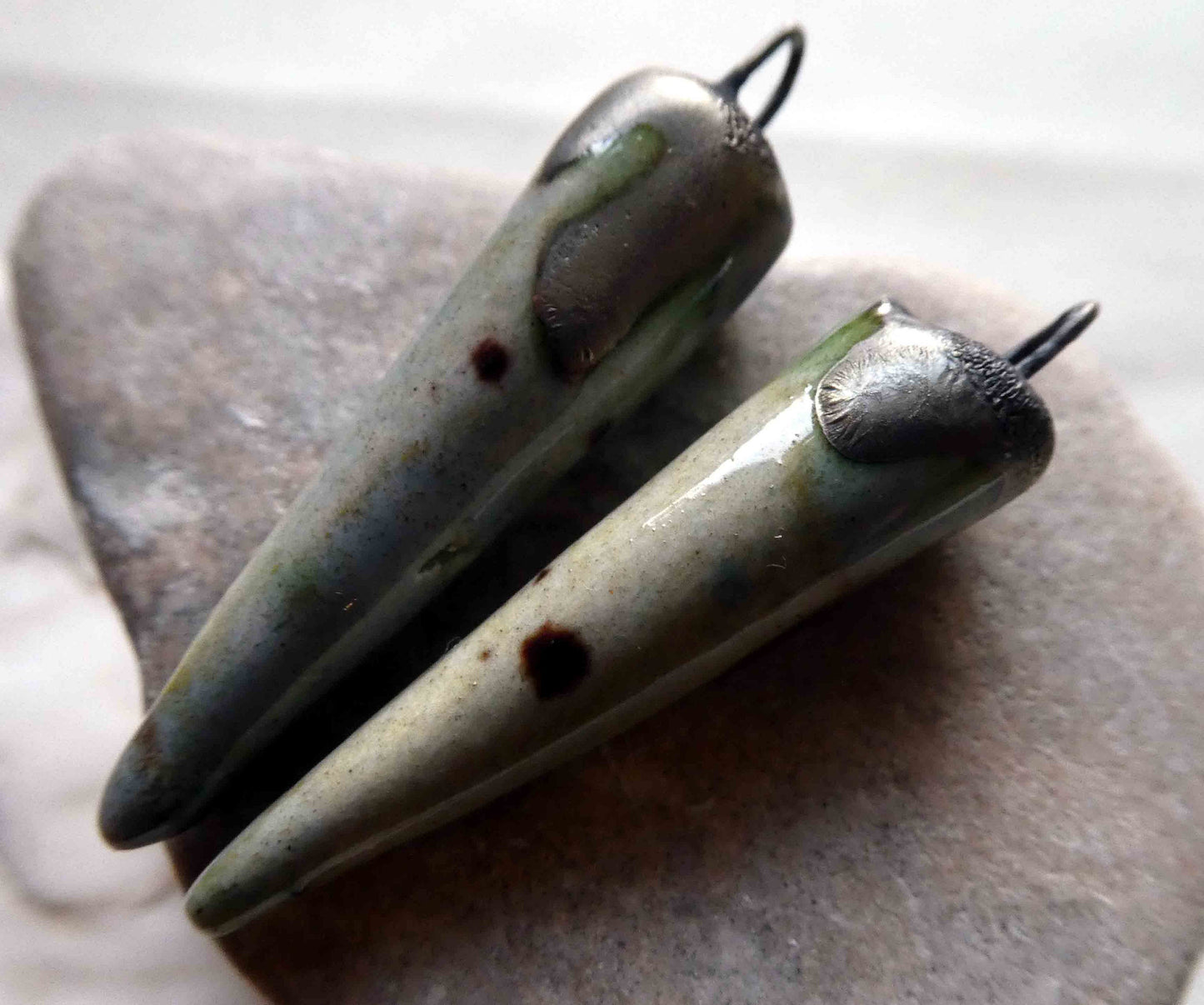 Ceramic Spikes Earring Charms-Spotted Malachite