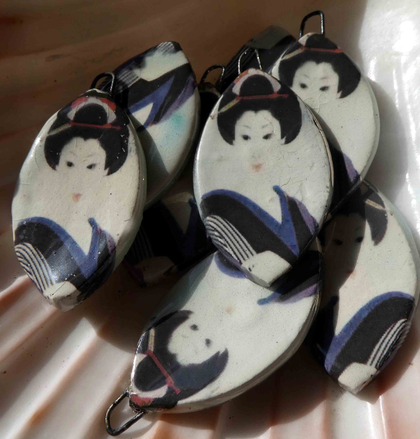 Ceramic Decal Earring Charms -Shimura Droppers#5