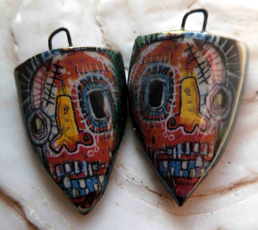 Ceramic Decal Basquiat Shield Earring Charms #4
