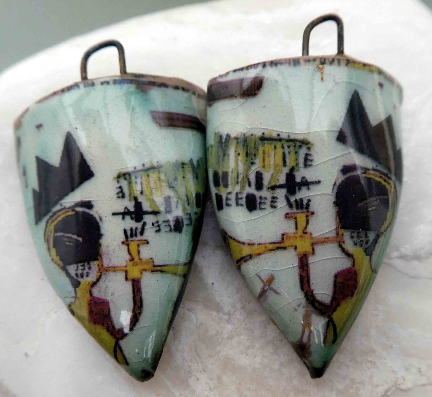 Ceramic Decal Basquiat Shield Earring Charms #1