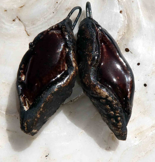 Ceramic Brown Bean Pod Earring Charms