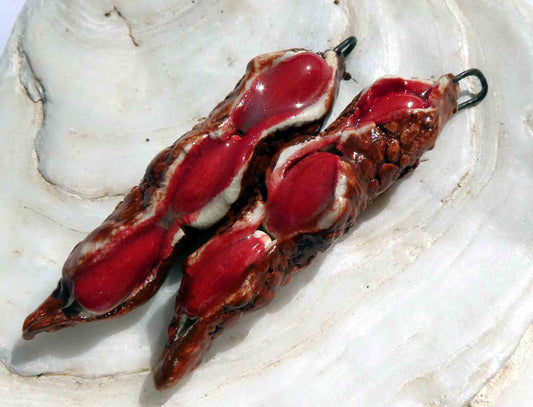 Ceramic Long Red Bean Pod Earring Charms