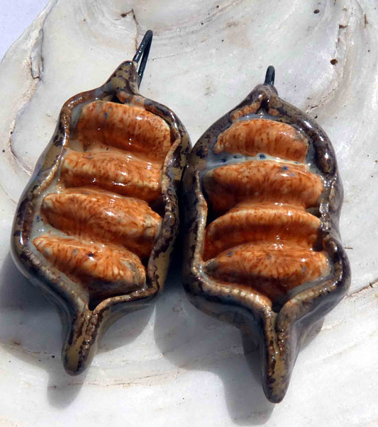 Ceramic Flat Seed Pod Earring Charms - Tibet