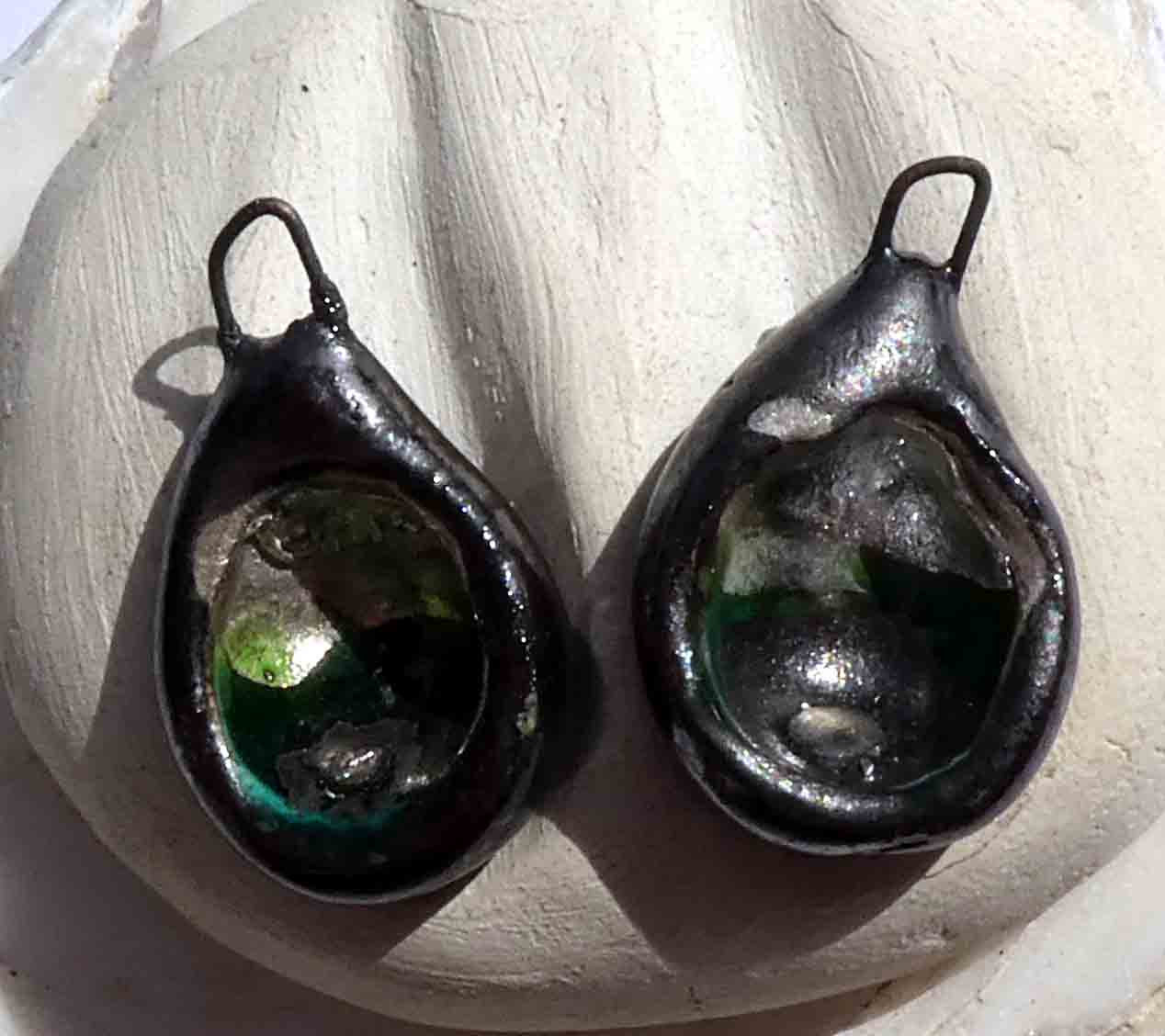 Ceramic Silvery Chamber Earring Charms- Lime