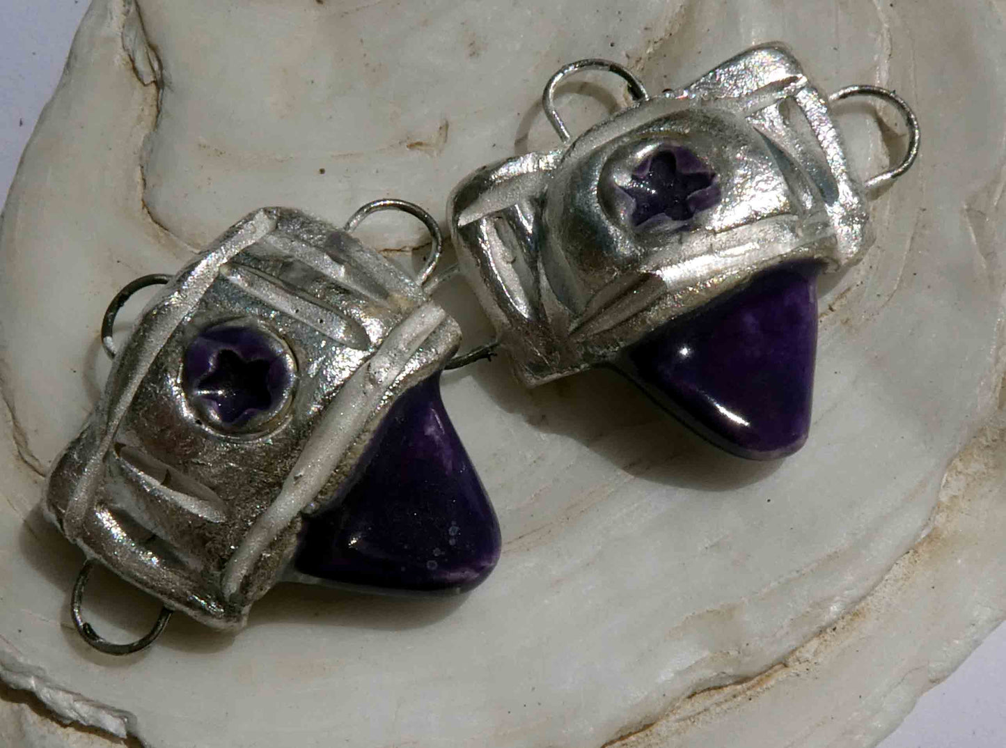 Ceramic Tuareg  Inspired Earring Connector Charms - Dark Purple