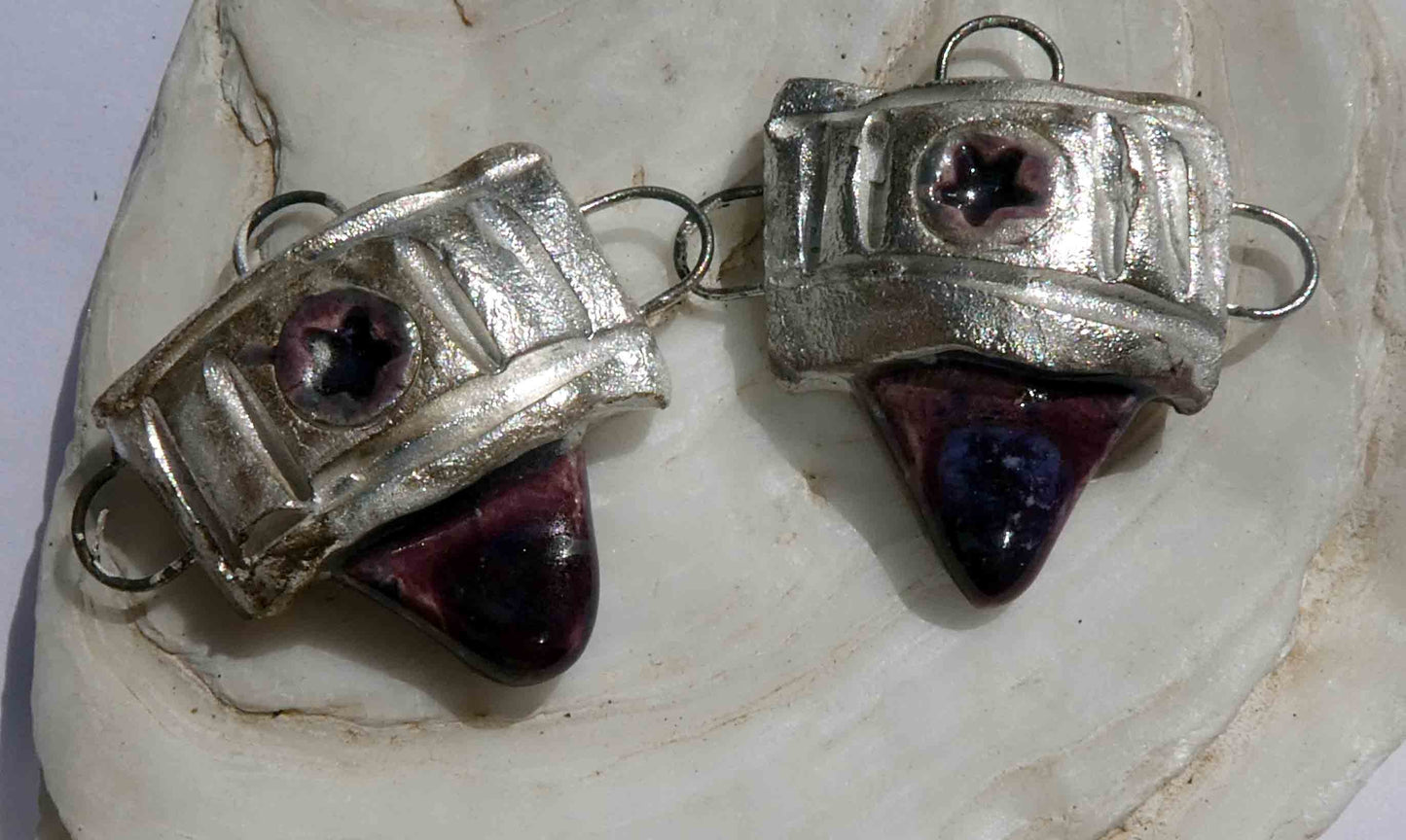 Ceramic Tuareg  Inspired Earring Connector Charms - Grape Splash
