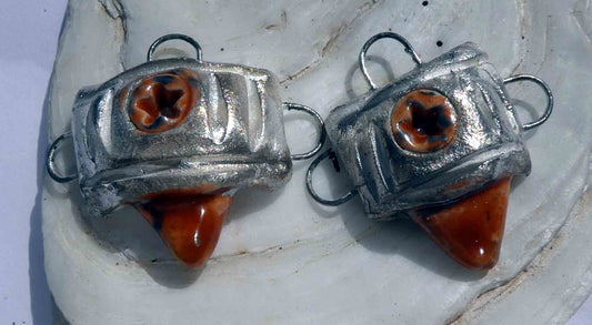 Ceramic Tuareg  Inspired Earring Connector Charms - Mandarin