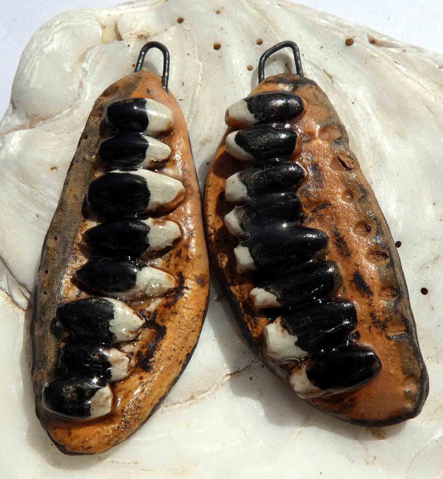 Ceramic Black Bean Pod Earring Charms