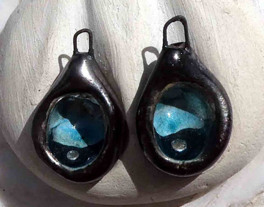 Ceramic Silvery Chamber Earring Charms- Oriental Blue