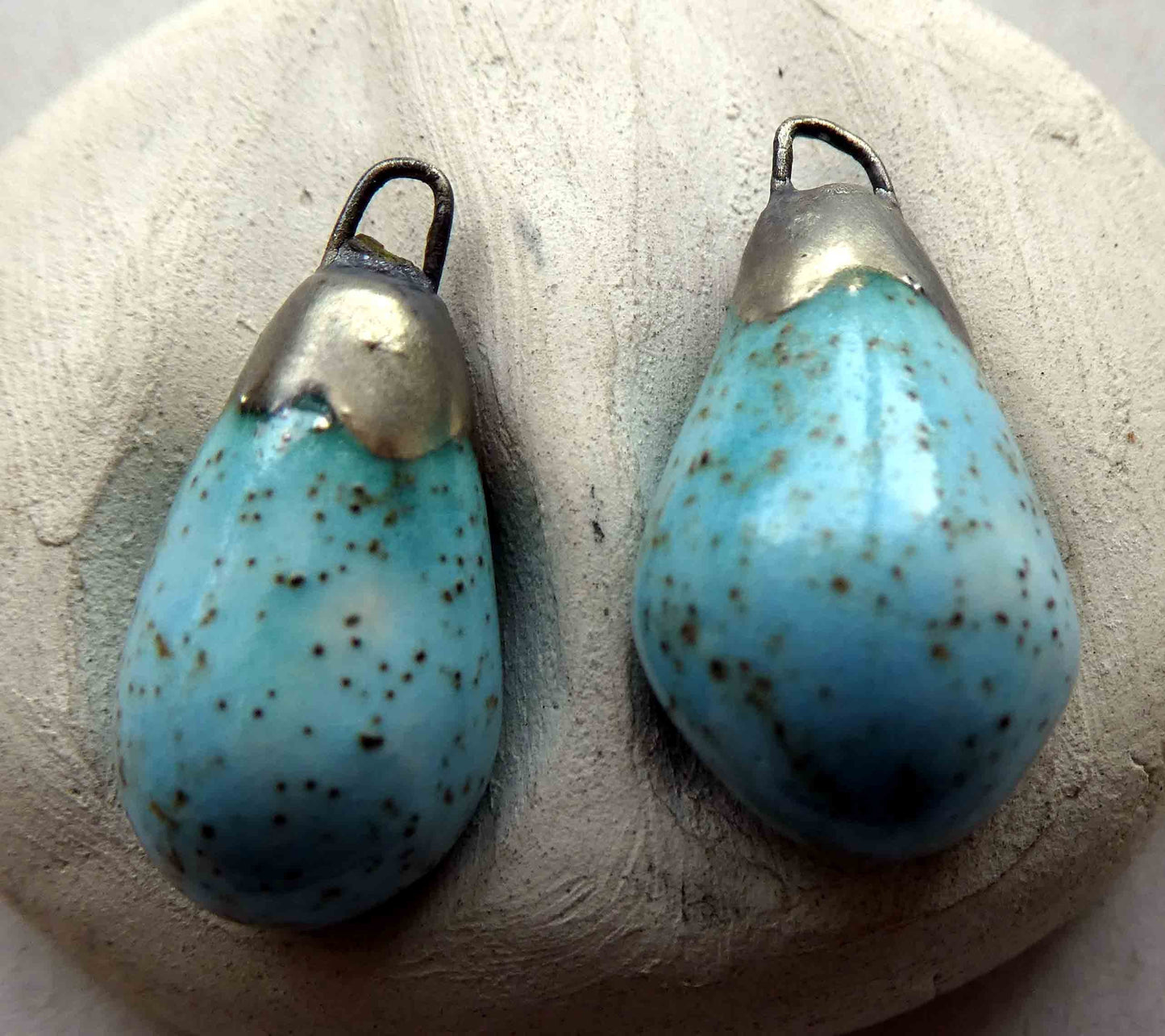 Ceramic Bronzy Droplet Earring Charms - Turquoise Sandstone