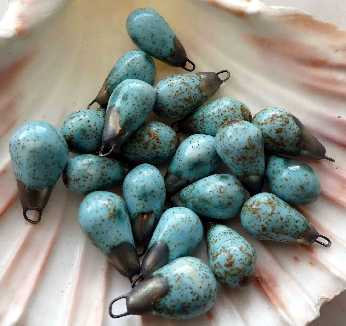 Ceramic Bronzy Droplet Earring Charms - Turquoise Sandstone