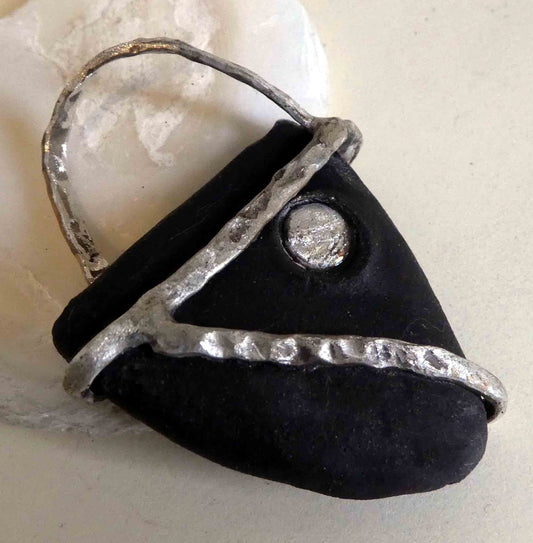 Unisex Black Ceramic and Sterling Silver Pendant