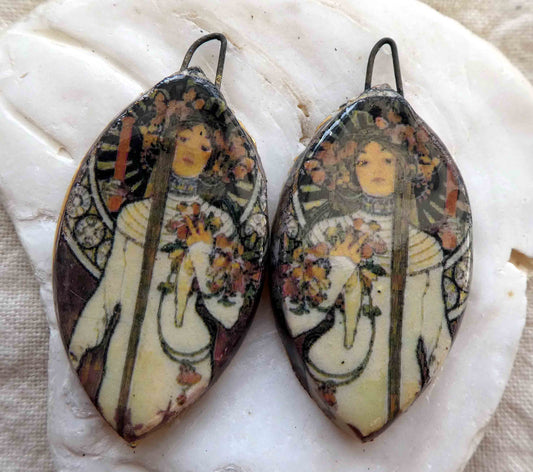 Ceramic Decal Mucha Earring Droppers #10