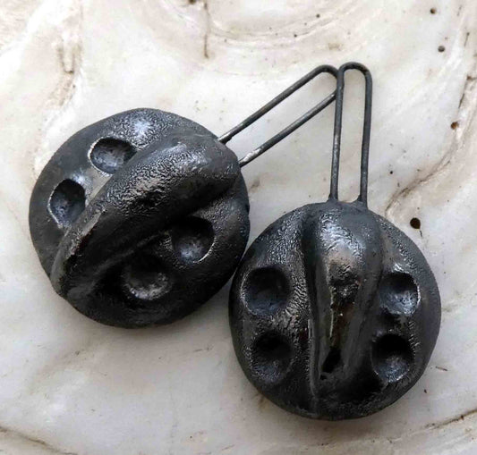 Ceramic Long Hoop Textured Disc Drops Earring Charms -Steel #1