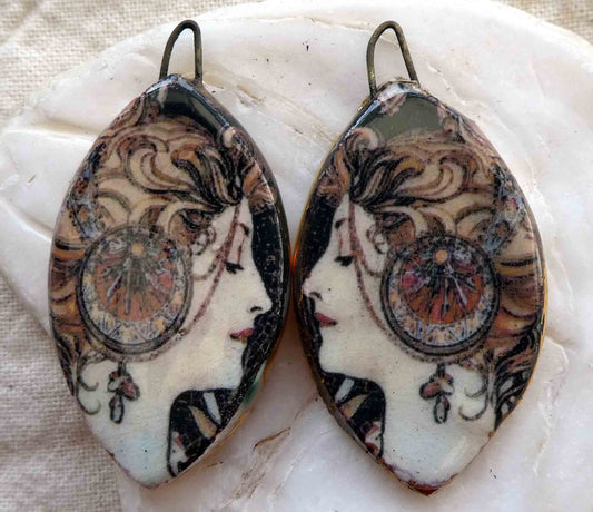 Ceramic Decal Mucha Earring Droppers #13