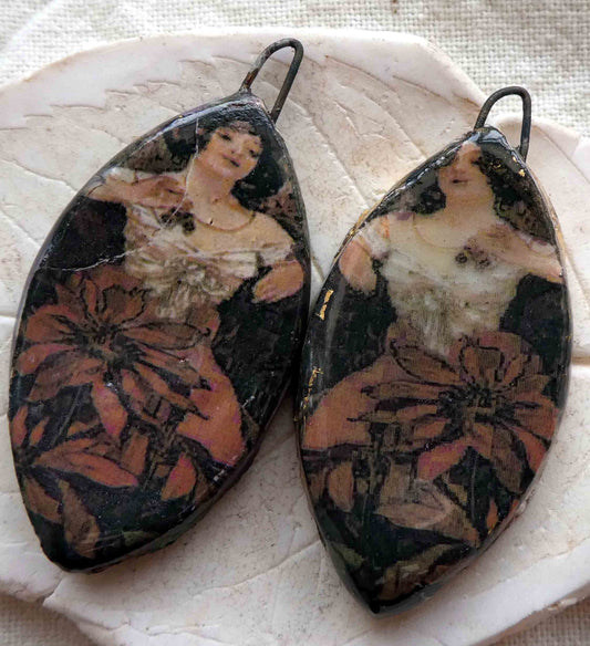 Ceramic Decal Mucha Earring Droppers #20
