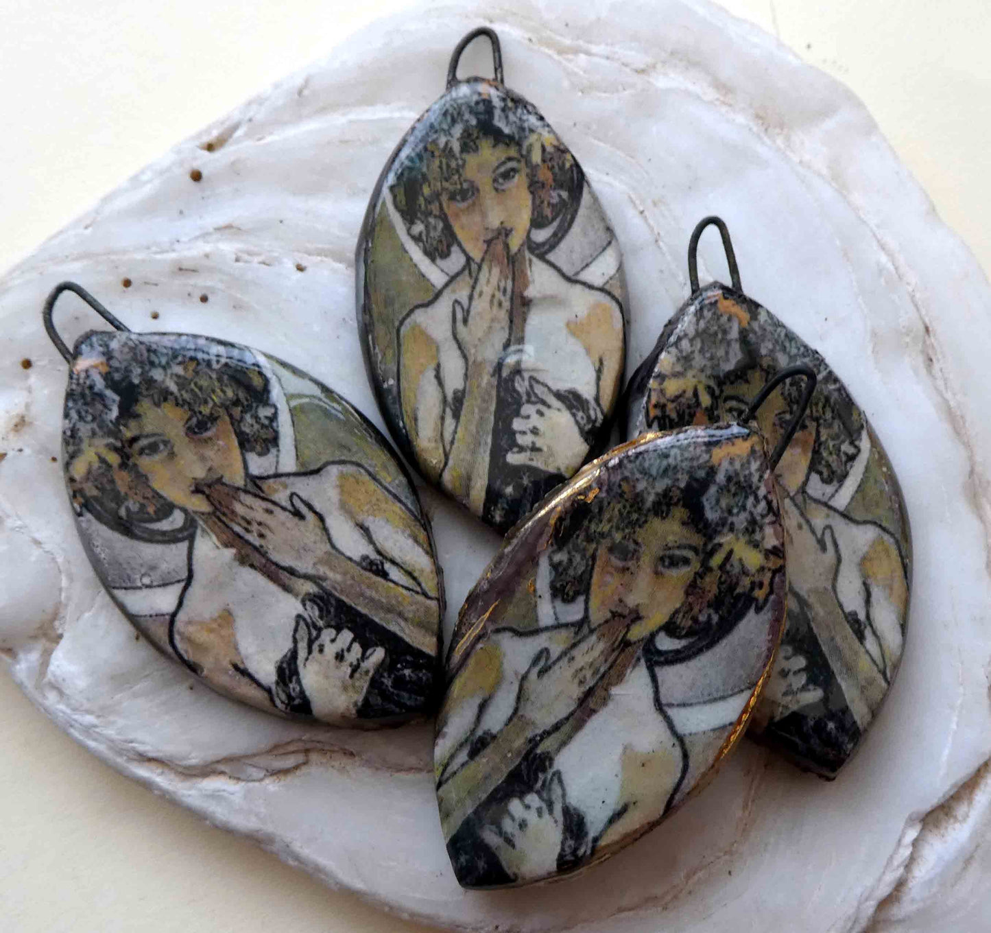Ceramic Decal Mucha Earring Droppers #22